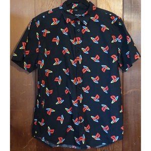 Sony PlayStation All Over Print Logo Button-Up Shirt Men's Sz Medium RARE